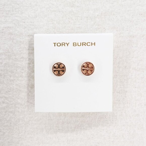 Tory Burch Logo Circle Stud Earrings Rose Gold OS